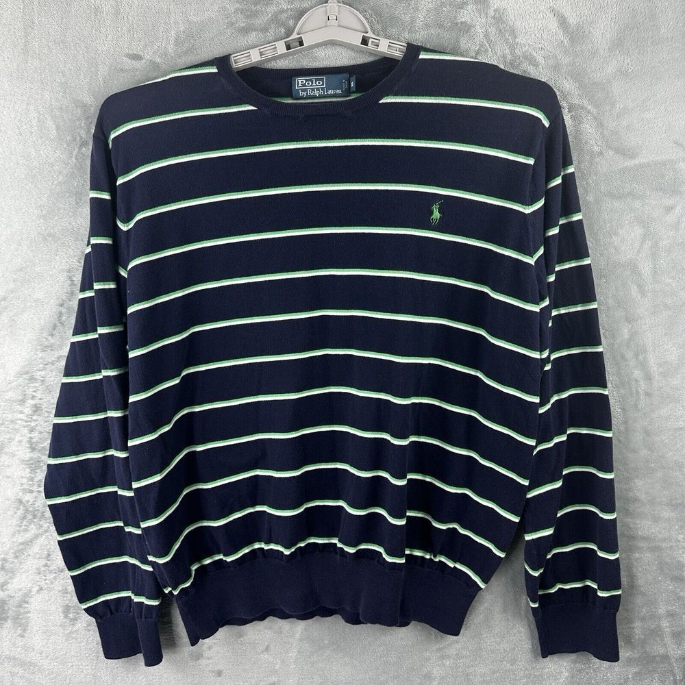 Polo Ralph Lauren 100% Pima Cotton Sweater Mens 2XL Blue Green Striped